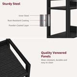 KLUVIS Black Narrow Bookshelf with 3 Drawers - 4 Tier Thin Book Shelf for Small Spaces Skinny Shelves Slim Farmhouse Fabric Drawer 60 inch Tall (04B) KLUVIS