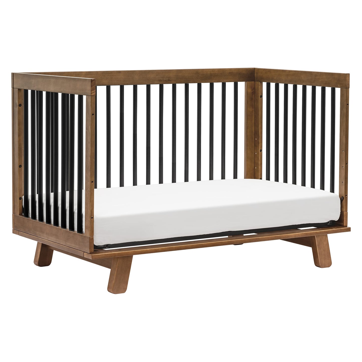 Babyletto Hudson 3-in-1 Convertible Crib with Toddler Bed Conversion Kit in Natural Walnut/Black, Greenguard Gold Certified - WoodArtSupply