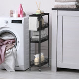 Narrow 4-Tier Rolling Storage Cart with Handle - Modern Black Utility Cart for Small Spaces NORCEESAN