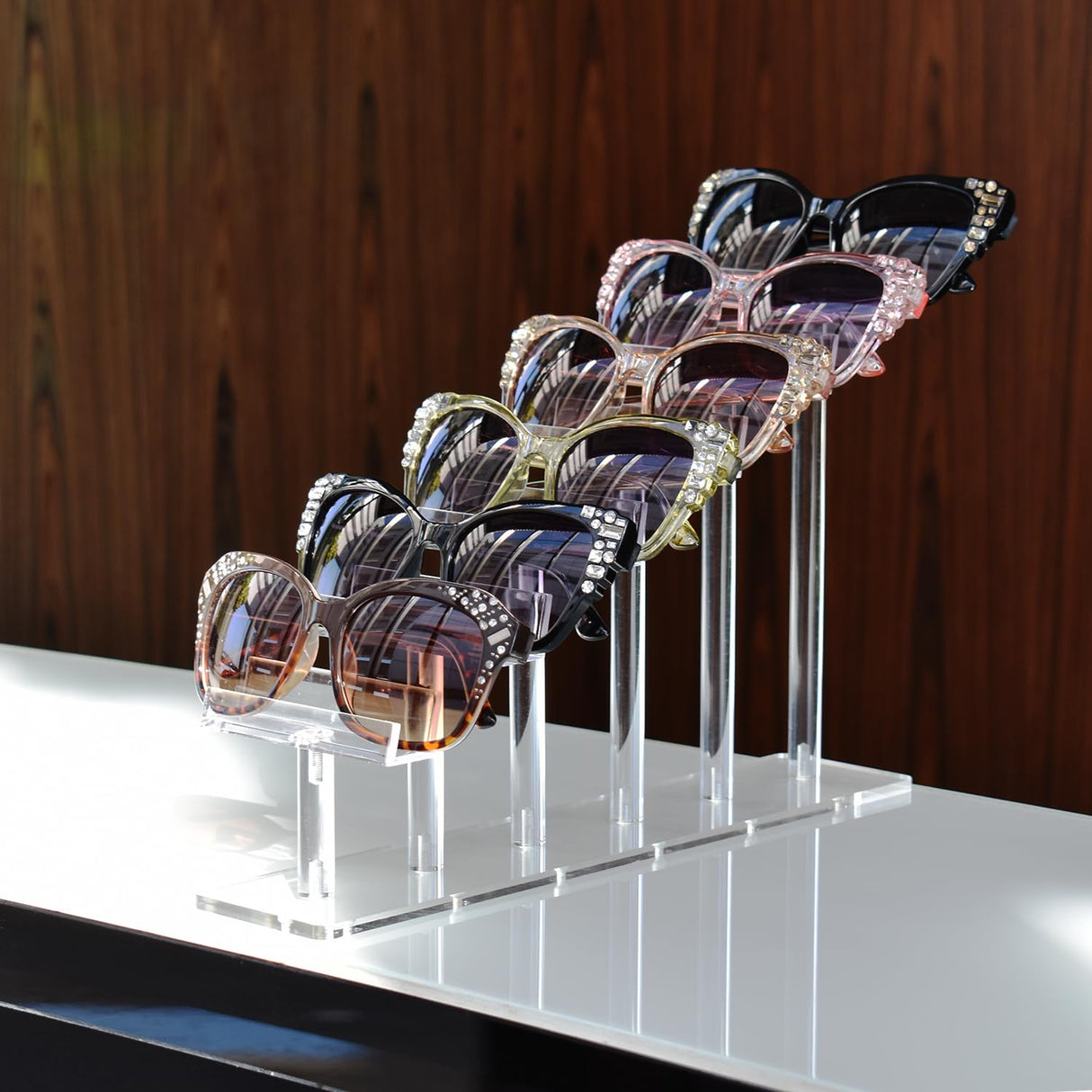 MOOCA 6 Tier Acrylic Eyeglasses Frame Stand, Sunglasses Rack, Sunglasses Stand Acrylic Sunglasses Display, Sunglasses Rack Holder, Acrylic Glass Display, Stylish Eyewear Organizer, 8”H MOOCA