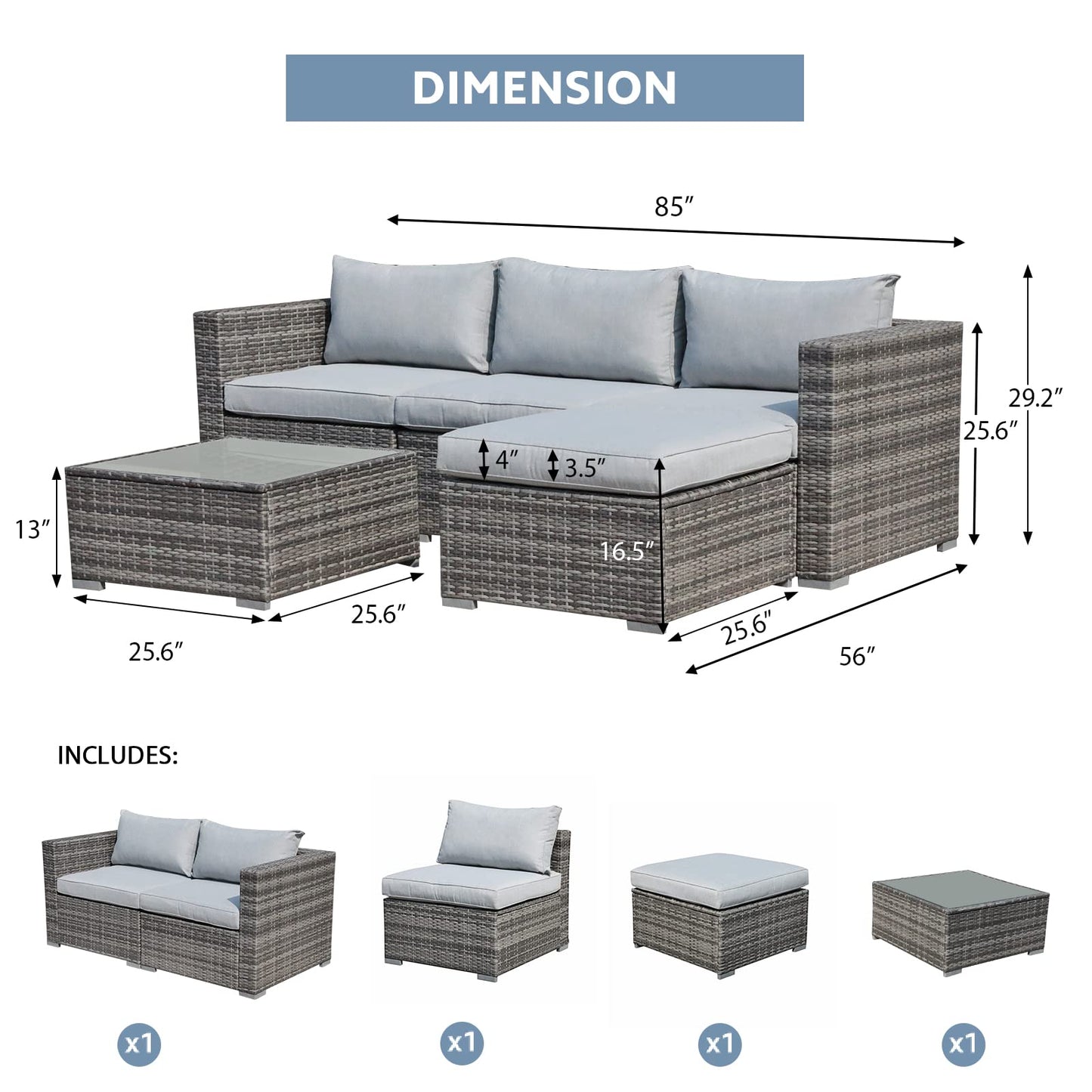 Super Patio Outdoor Patio Furniture Set, 5 Piece PE Wicker Rattan Outdoor Sectional, All-Weather Patio Conversation Set with Gray Cushions and Coffee Table, Steel Frame - WoodArtSupply