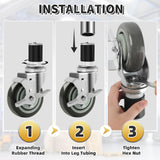 Besitu 4 inches Prep Table Wheels Set of 4, 1-1/2" Expanding Stem Caster with Side Brake for Stainless Steel Table, Cart, Furniture Legs, Commercial Kitchen Appliances, Workbench Besitu