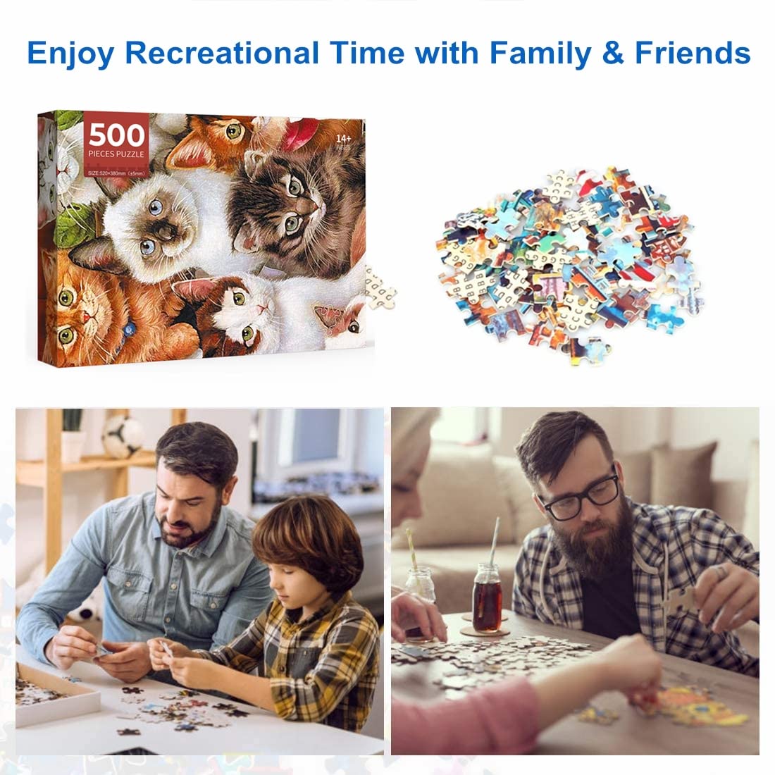 500 Piece Puzzles for Adults Cats 20.5 x 15 Inch 500 Large Piece Jigsaw Puzzles for Kids Adults Puzzles 500 Pieces for Adults Holiday Educational Challenge Toy Anguis