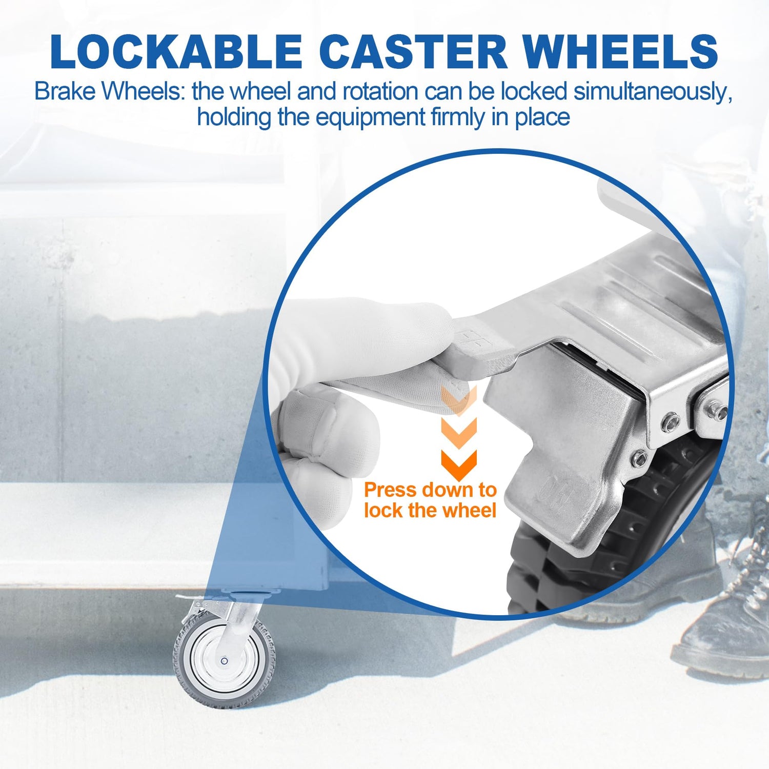 TRY-YEAN 4 Pack 6 Inch Heavy Duty Caster Wheels, Anti-Skid All Swivel Industrial Casters 2204lbs, 360 Degree Top Plate, 2 w/Brakes 2 No Brakes Polyurethane Plate Casters for Cart Furniture Workbench TRY-YEAN