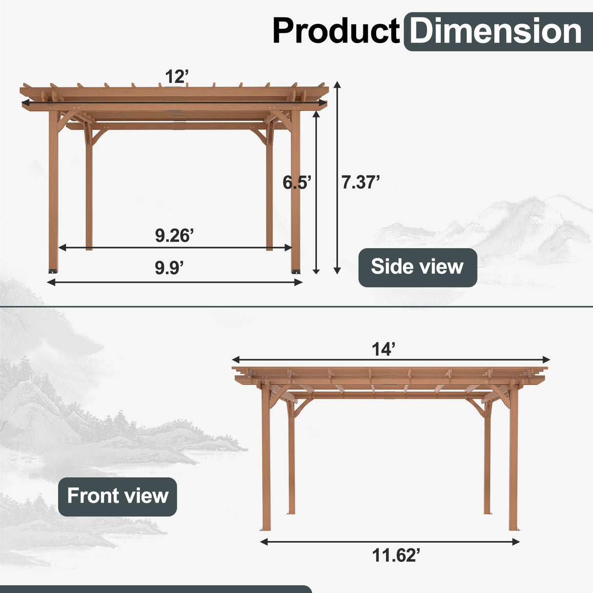 Mulinsonfly Outdoor Pergola 12'x14' - Sturdy Wooden Frame for Garden, Patio, and Backyard, Wood Pergola Ideal for Outdoor Entertaining and Relaxation Mulinsonfly
