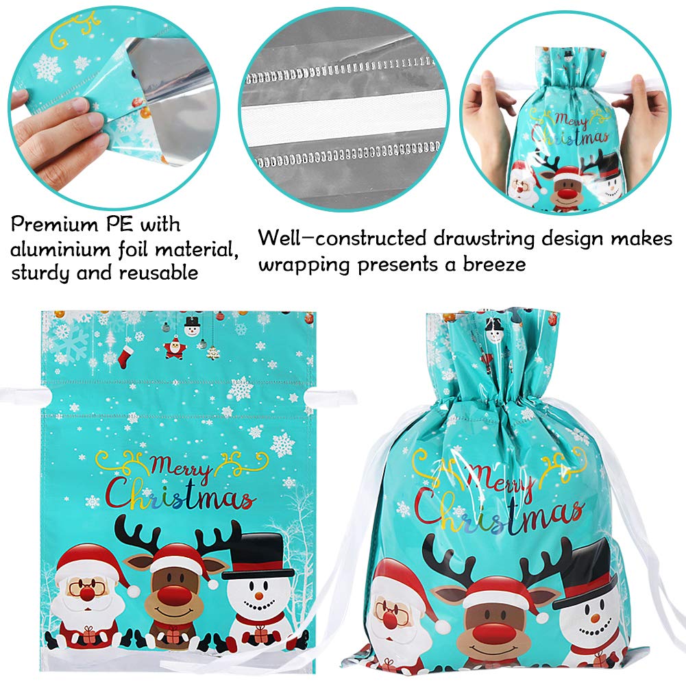 HRX Package Holiday Drawstring Gift Bags, 30pcs Christmas Foil Gift Wrapping Sacks Pouches for Xmas Presents Party Favor (Large Medium Small) HRX Package