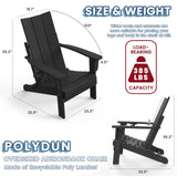 Folding Adirondack Chair with Cup Holder, Poly Lumber Patio Chairs, Wood Texture, Pre-Assembled Weather Resistant Outdoor Chairs for Pool, Deck, Backyard, Garden, Fire Pit Seating, Black POLYDUN