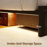 DOGIBIXO Queen Size Black Bed Frame with 4 Storage, Upholstered Velvet Platform Bed Frames with Button Tufted Headboard Led Lights, Wooden Slats Support, No Box Spring Needed, Black DOGIBIXO