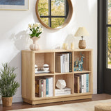 Joaxswe 6 Cube Storage Book Shelf, 40" Wide Low Horizontal Bookcase with Curved Edge, Floor Standing 2-Tier Wooden Bookshelf with Base, Modern Short Book Case for Bedroom, Study, Entryway, Natural Oak Joaxswe