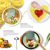 Silicone Cooking Utensils Set - 446°F Heat Resistant Silicone Kitchen Utensils for Cooking,Kitchen Utensil Spatula Set w Wooden Handles and Holder, BPA FREE Gadgets for Non-Stick Cookware (Colorful) oannao