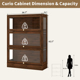Boniture Display Cabinet with Acrylic Glass Doors,3-Tiers Curio Cabinet with LED Lighting for Collectibles, Collectibles Toy Organizers Rack & Display Shelf Display Case Storage Cabinet,Walnut BONITURE