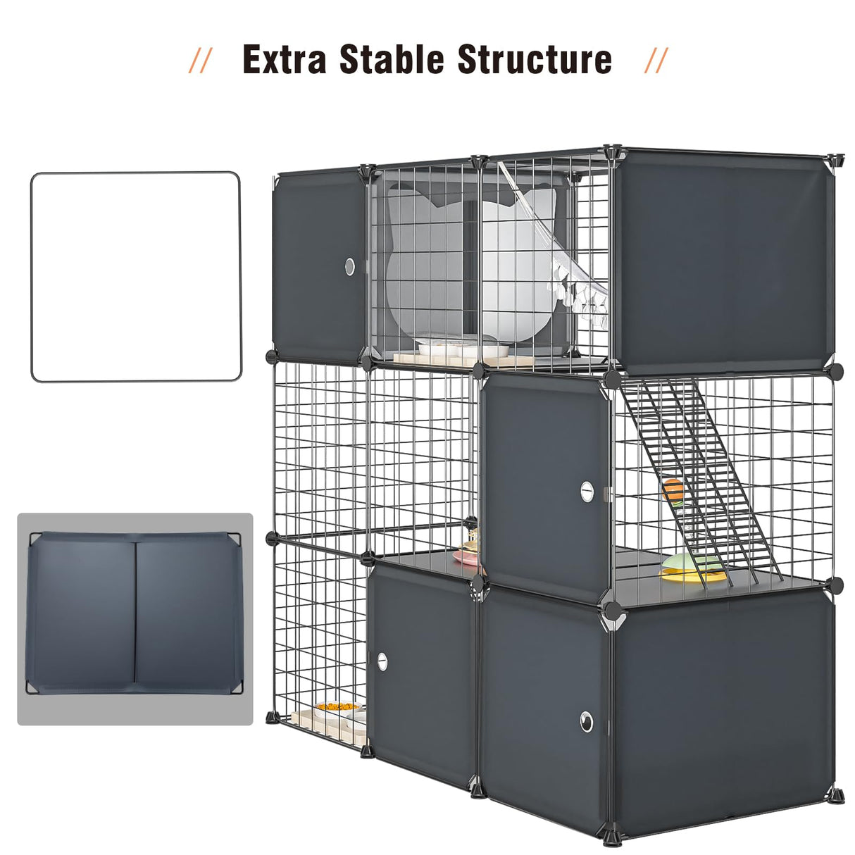 PAWING Indoor Cat Enclosure Outdoor 3-Tier Large Playpen Catio Cat Cage Outdoor Cat Crate Detachable Metal Wire Kennel Medium Kitten Cage PAWING