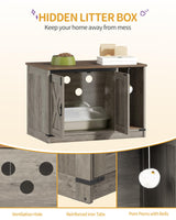 Hzuaneri Cat Litter Box Enclosure, Hidden Litter Box Cabinet Furniture with Cat Bell, Indoor Cat House, Farmhouse Style, 31.5 x 19.7 x 20.9Inches, for Hallway, Bedroom, Light Ivory CB82405X Hzuaneri