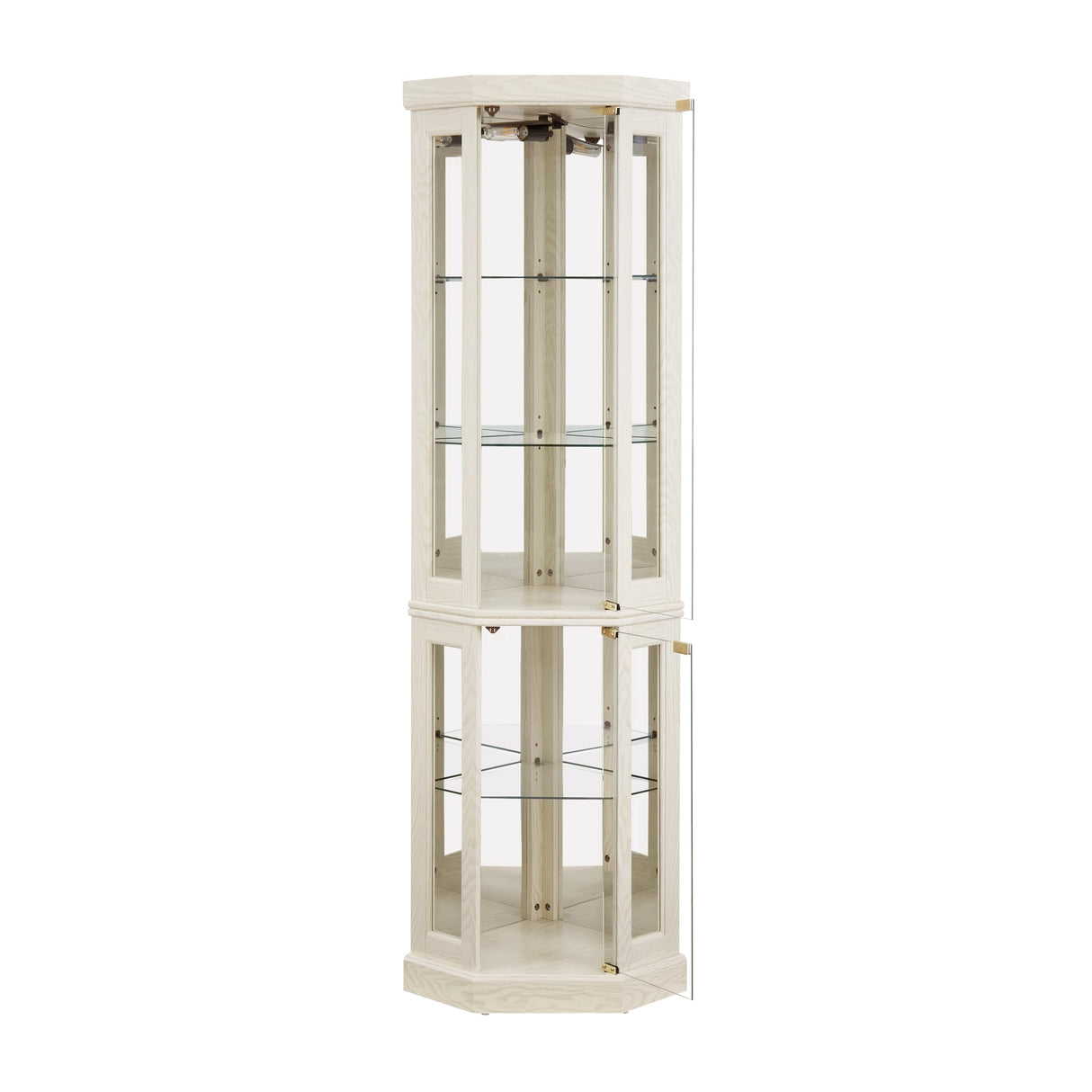 Brabrety Corner Glass Curio Cabinet Lighted Display Case with Adjustable Shelves,for Living Room,Antique Collection, Wine,Bar Glass Storage Light Included (Antique White#=) Brabrety