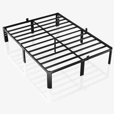 hiyuehome 14 inch Metal Queen Bed Frame with Rounded Corner and Headboard Hole Mattress Retainers 3500LBS Heavy Duty Steel Slats No Box Spring Needed Platform Noise-Free Easy Assembly