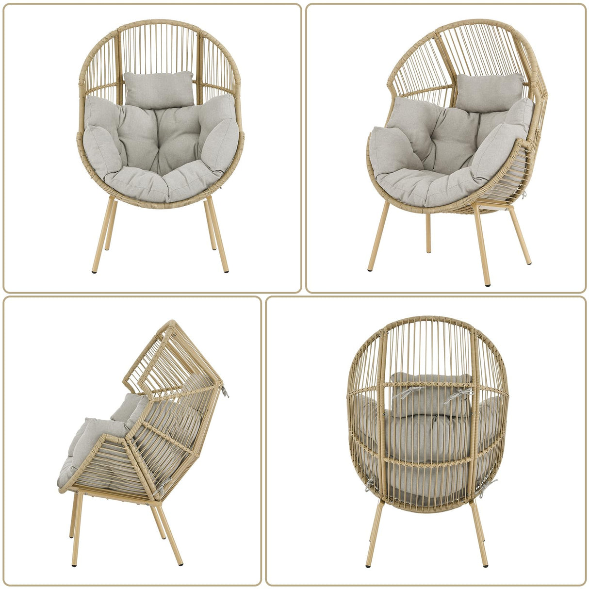 Egg Chair Outdoor Basket Chairs - Wicker Patio Cuddle Chair with Cushions Rattan Tear Drop Egg Chair for Indoor Bedroom Outside Porch Deck Backyard Garden(Yellow/Beige) Pugire