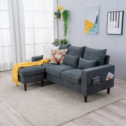 Panana Convertible Sectional Sofa Couch,L-Shaped, 2 or 3-Seat Sofa Sectional with Reversible Ottoman for Small Living Room, Apartment (Gray Linen Fabric, 3 Seater with Ottoman - Track arms)