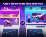 ODK 53 Inch L Shaped Desk with LED Lighting, Reversible Gaming Desk with Power Outlets, Cornor Computer Table with Storage Shelves & Bag & Iron Hook, Home Office Table for Writing, Study, White ODK