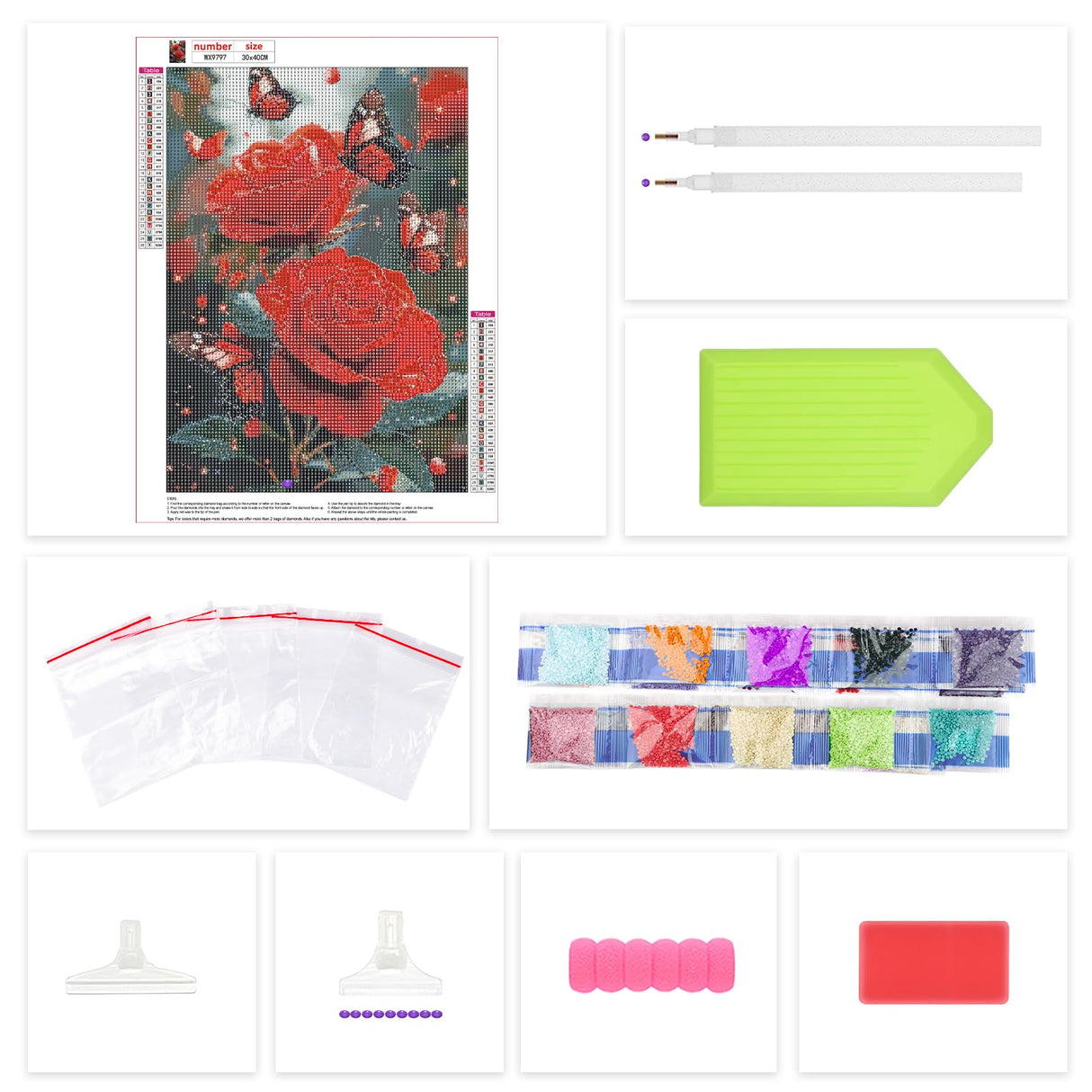 Lxmsja Red Rose Diamond Art Kits for Adults, Butterfly DIY Full Drill Diamond Painting Kits for Beginners, 5D Gem Art Crafts for Adults, Home Wall Decor 12x16 inch Lxmsja