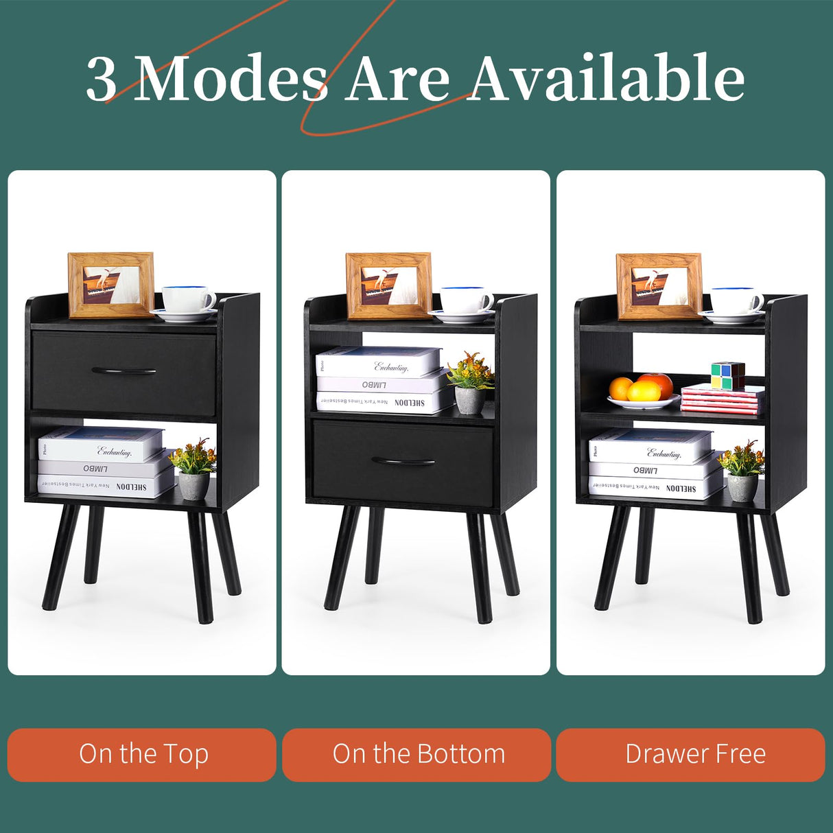 Yoobure Night Stand with Fabric Drawer, Modern Nightstand, Bedside Tables, Mid Century Nightstands with Open Storage Shelf, Wood Bedside Table, Small Night Stands for Bedrooms, 2-Tier Night Table Yoobure