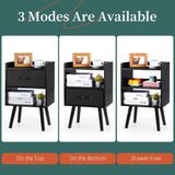 Yoobure Night Stand with Fabric Drawer, Modern Nightstand, Bedside Tables, Mid Century Nightstands with Open Storage Shelf, Wood Bedside Table, Small Night Stands for Bedrooms, 2-Tier Night Table Yoobure