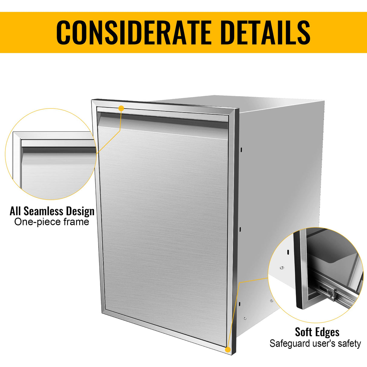 KODOM Built-in Double Trash Drawer 20" W x 27" H x 24" D Pull-Out Tray Outdoor Kitchen Stainless Steel Trash Drawer Storage Two Trash Bins for BBQ Island Grill Station KODOM