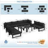 NICESOUL 10 Piece Oversized Modular Aluminum Outdoor Furniture Set, 29" Deep Wide Sectional Seating, 500 lbs High Weight Capacity Weather Resistant Patio Conversation Set for Backyard Poolside, Black NICESOUL