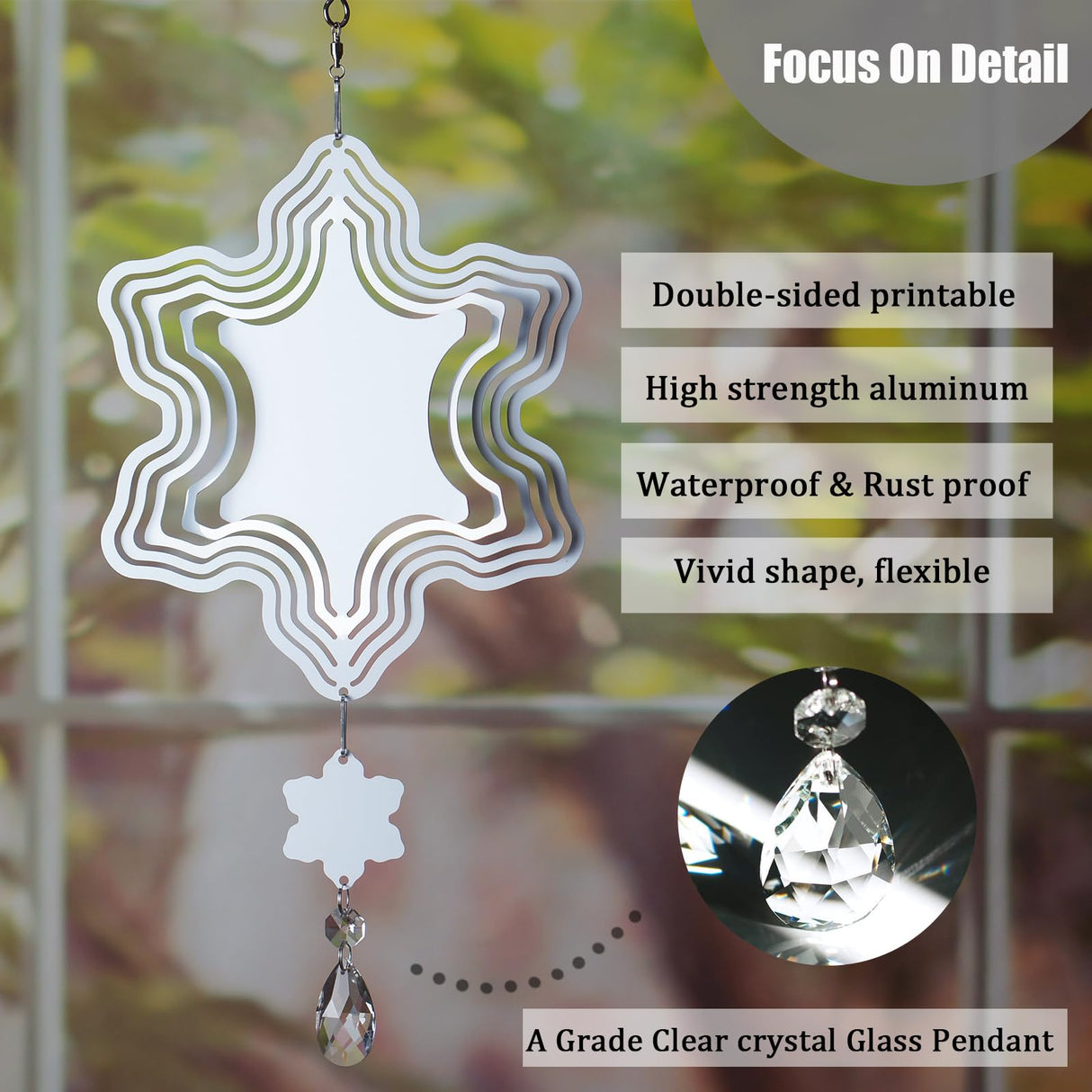 WindMage 4Pack 8inch Sublimation Wind Spinner Blanks 3D Aluminum Metal Wind Sculpture Kinetic Spinners for Yard and Garden Indoor Art Sublimation Christmas Ornament Hanging Decoration (Snowflake) WindMage