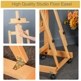 foriy H Frame Easel Multi-Function Studio Easel Solid Beech Wood Easel Adjustable Painting Canvas Holder Stand Tilts Flat Artist Easel with Locking Caster Wheels foriy