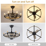 MADSHNE 23" Black Candle Ceiling Fan with Lights Remote Control,Modern Rustic Farmhouse Ceiling Fan,Bladeless Caged Ceiling Fan with Light,Reversible, 6004M MADSHNE