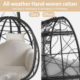 Indoor Outdoor Hanging Egg Chair with Stand & Leg Rest – Heavy-Duty Steel Frame, Handwoven Rattan Swing Chair for Patio, Garden, Bedroom – 350 lbs Capacity, Ergonomic Design (Grey) Nevsokio