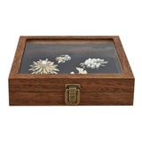 MOOCA Tempered-Glass Top Small Wooden Jewelry Display Case with Removable Black Luxurious Velvet Jewelry Display Pad, Deeper 2.2" Design for Collectibles, Brown Color. MOOCA
