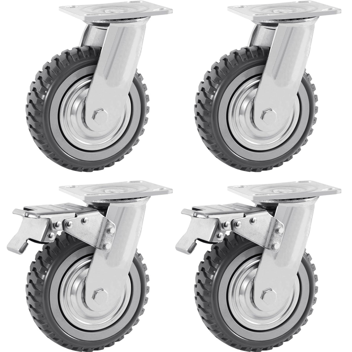 Iglobalbuy 6 Inch Heavy Duty Swivel Caster Wheels 4Pack (2 w/Brakes, 2 No Brakes), 360° Rotation Top Plate, Iron 6 Inch Anti-Skid Wheel Caster Replacement for Cart Furniture Workbench Iglobalbuy