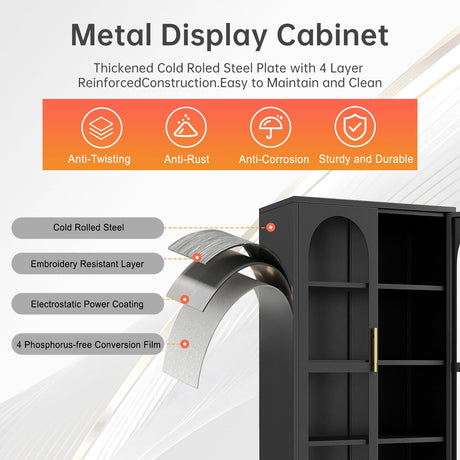 baoliwo 61" H Locking Display Cabinet with Glass Door, Tall Storage Cabinet with 3 Adjustable Shelves, Metal Curio Cabinet Multi-Purpose Display Case for Collectibles Living Room baoliwo