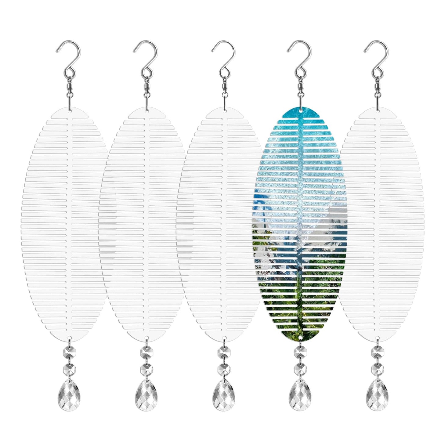 Sublimation Wind Spinner Blanks 8 Inch 5 Pack Wind Spinners Sublimation Blanks with Crystal Pendant Aluminum Metal Wind Spinners for Yard Garden Indoor Outdoor Window Porch Decoration（Fishbone