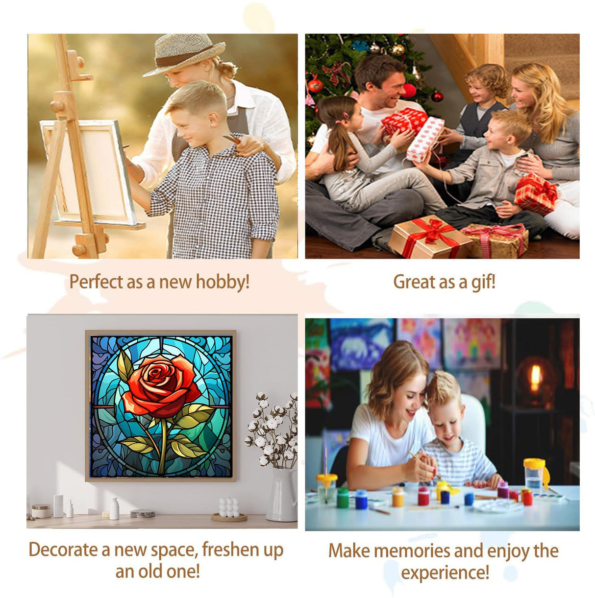 Artunion Framed Paint by Numbers Kit for Adults Beginners & Kids Ages 8-12,Red Rose Flower Paint by Number with Frame, Stained Glass Paint by Numbers Kit on Canvas 10 * 10 Inch Without Easel Artunion