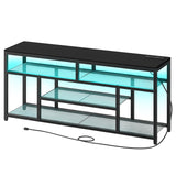 HOOBRO LED TV Stand with Charging Station, 4-Tier Entertainment Gaming Center, Modern Media Console Table, Open Shelves, 55.1"L x 13.8"W x 26.2"H, for TVs up to 65", for Living Room, Black BB47UDDS01 HOOBRO