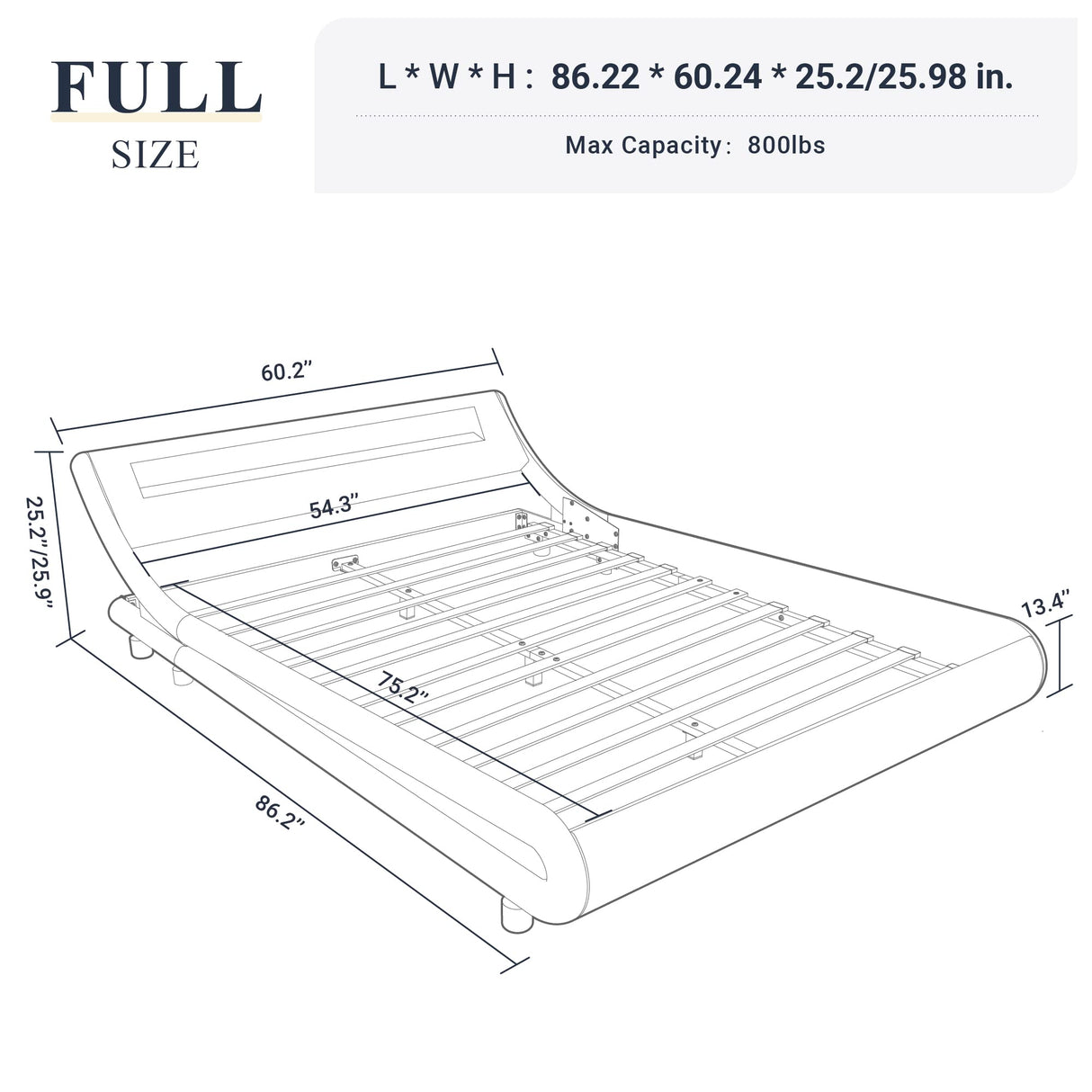 Allewie Full Size LED Platform Bed Frame with Adjustable Headboard/No Box Spring Need/Easy Assembly/Faux Leather in Black Allewie