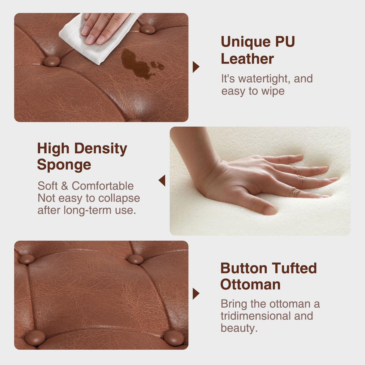 FiveWillowise Storage Bench, 51-Inch Large Storage Ottoman, 30 Gallons, Modern Faux Leather Ottoman with Storage, Rectangle Storage Ottoman Bench for Bedroom, Living Room, Entryway, Hallway, Brown FiveWillowise