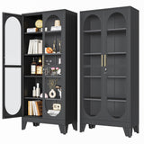 PAOFIN 71" H Locking Display Cabinet with Glass Door, Metal Curio Cabinets with 4 Adjustable Shelves, Tall Liquor Cabinet Display Case for Living Room, Collectibles, Home - Assembly Required Black PAOFIN