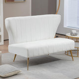 ZJhome 50’’ Armless Loveseat Sofa, Comfy Upholstered Velet Small Couch Sofa with Gold Legs, 2 Seater Tufted Modern Couch for Living Room, Bedroom, Apartment Small Space (White) ZJhome