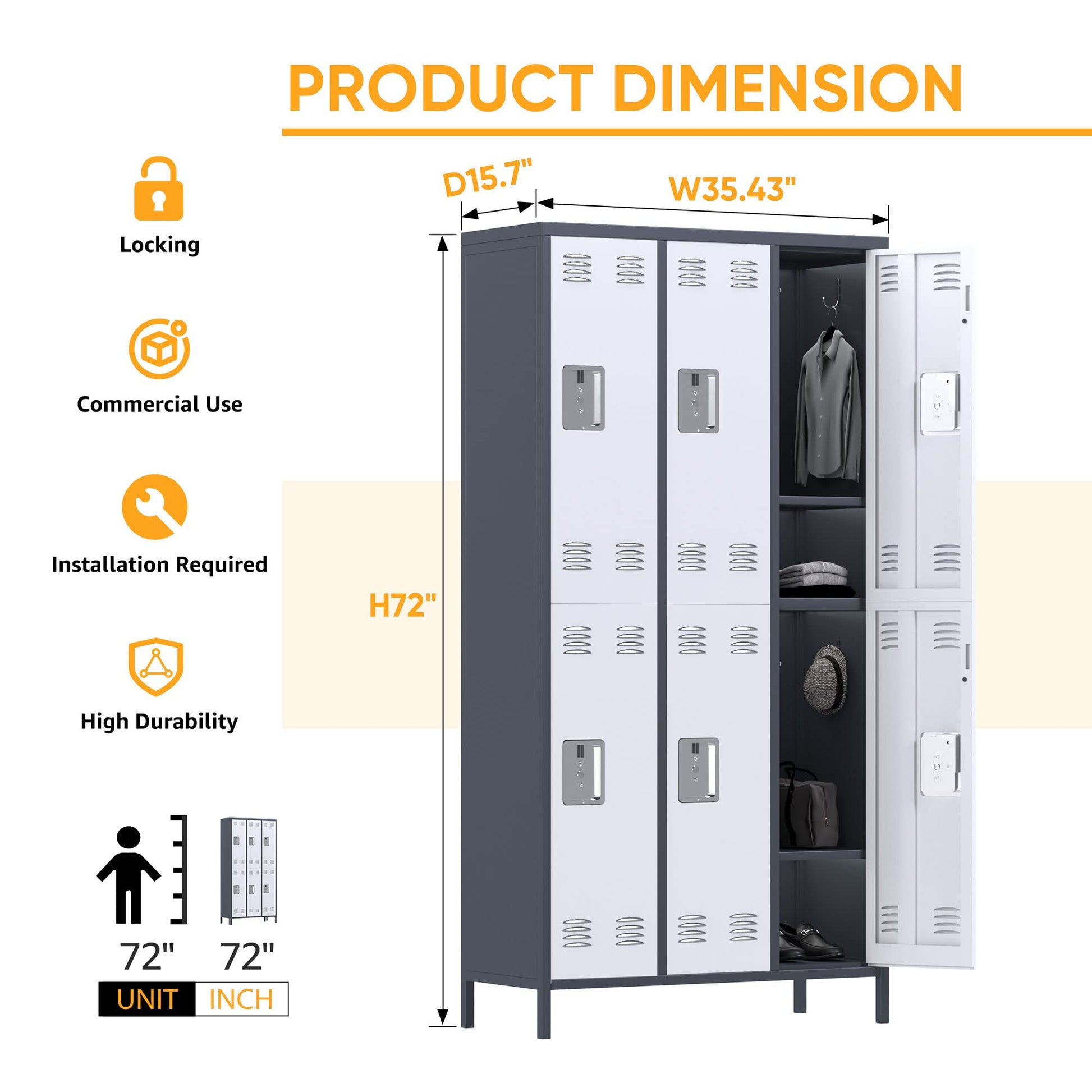 METAN Metal Locker for School Office Gym Bedroom,6 Doors Steel Storage Locker Cabinet for Employees,Industrial Storage Locker with 1 Shelves,Assembly Required,Gray+White… - WoodArtSupply