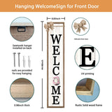 Interchangeable Welcome Sign for Front Porch Standing 45"X9" Large with 12 Pcs Replaceable Icons Outdoor Decorations Frame Tall Vertical Outside Farmhouse Rustic Door Decor (Wood) Surfapans