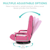 Best Choice Products Swivel Gaming Chair 360 Degree Multipurpose Floor Chair Rocker for TV, Reading, Playing Video Games w/Lumbar Support, Armrest Handles, Adjustable Foldable Backrest - Pink/White Best Choice Products