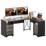 Bestier L Shaped Desk with File Drawers, 63" x 47" Office Computer Desk with Storage Cabinet, Corner Desk with Monitor Stand & Modesty Panel for Home Office, Dark Gray Bestier