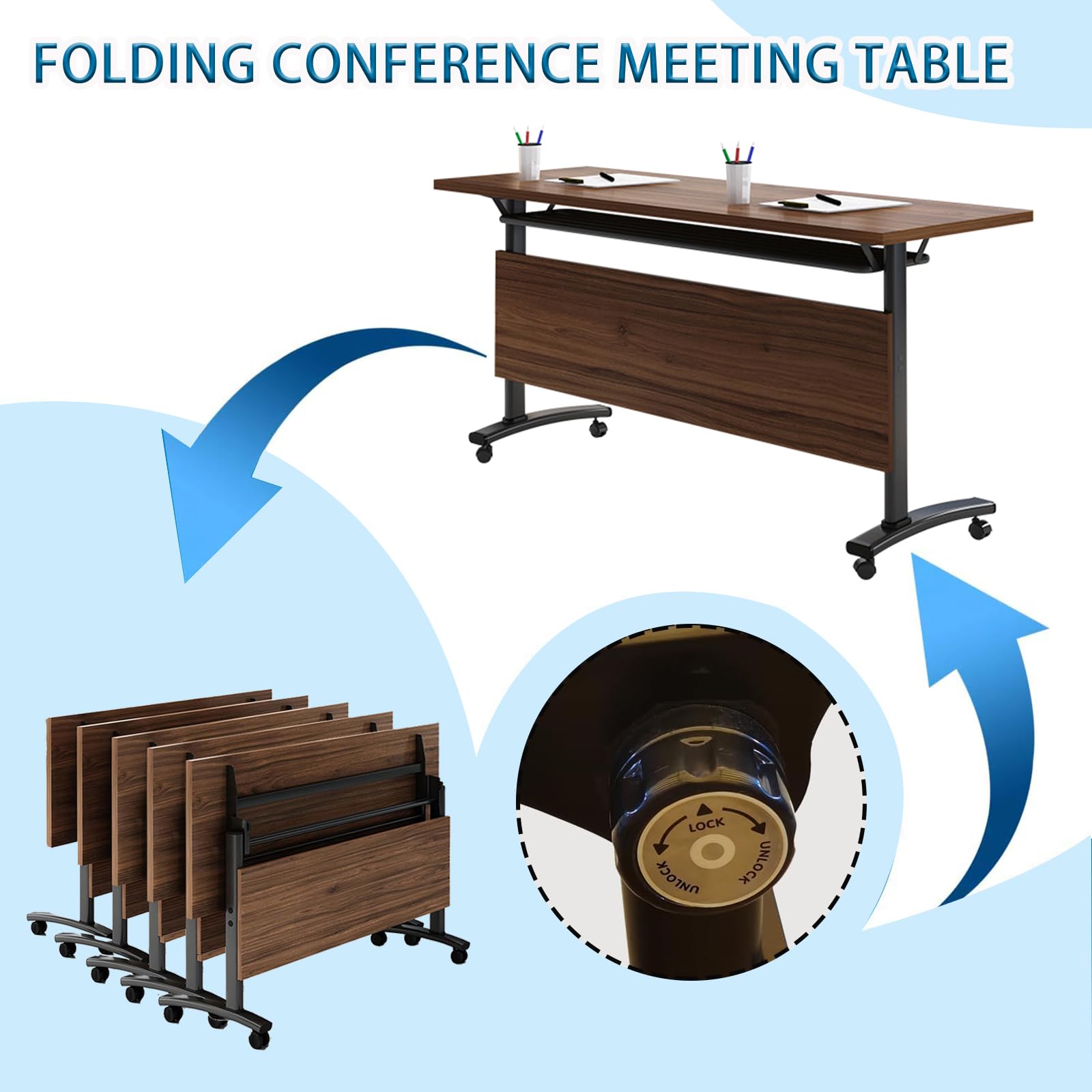 Conference Room Table, 6 Pack Conference Table Commercial Folding Table, Business Style Flip Top Mobile Training Table Rolling Seminar Meeting Table with Caster Wheels, Boardroom table(6PCS 1 - WoodArtSupply