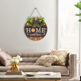 Interchangeable Welcome Sign for Front Door with 14 Changeable Icons, Farmhouse Front Porch Decor Rustic Wooden Wall Sign with 12 LED Lights, Outdoor Seasonal Welcome Home Decorations (Wood home1) HOMCDALY