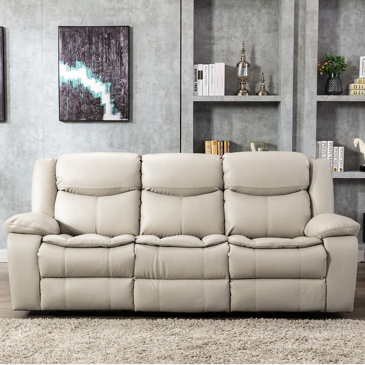 Familymill Breathable Leather Manual Reclining Sofa Sets with Recliner, Loveseat, and 3-Seat Sofa for Living Room Familymill