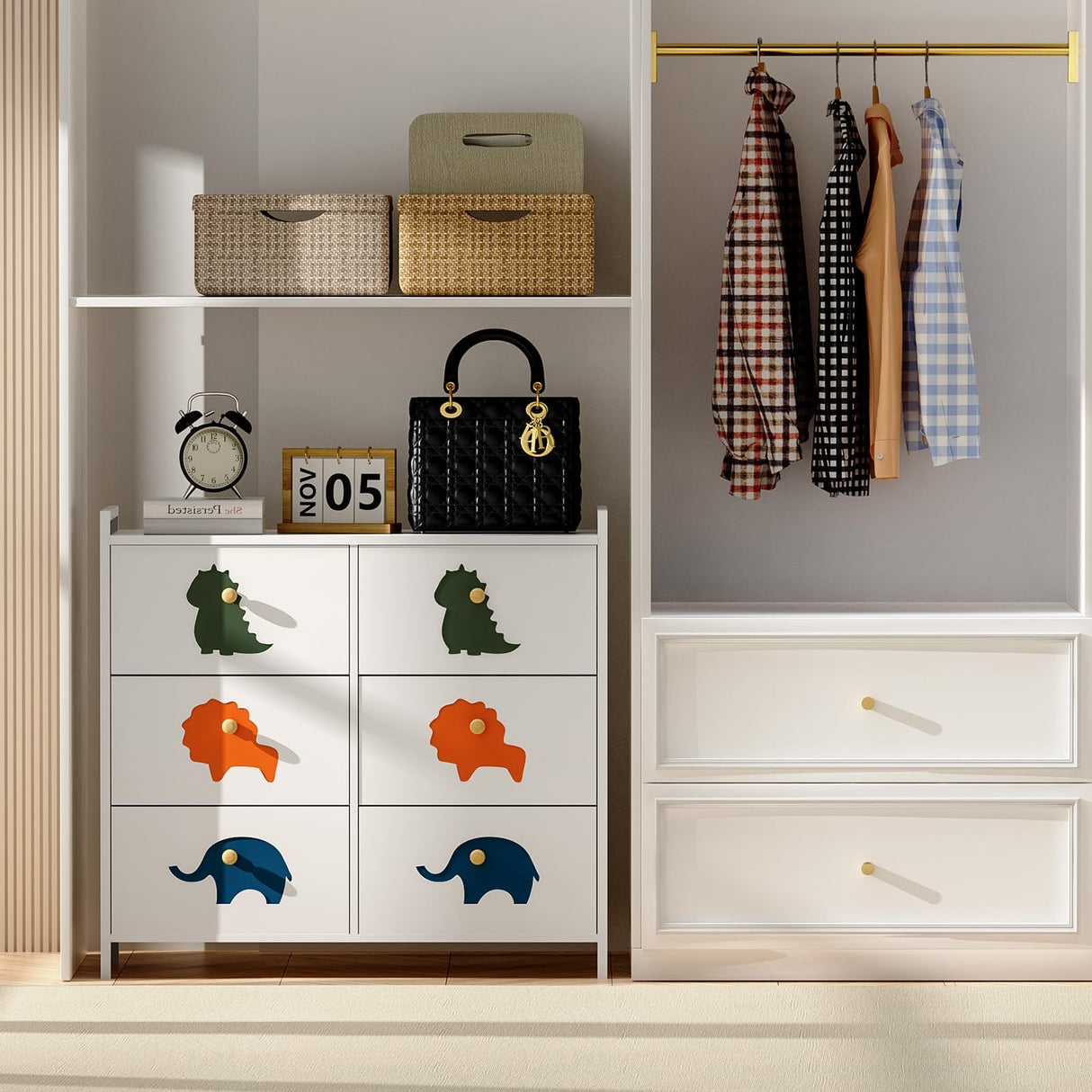 FRAPOW Kids Dresser for Bedroom, Baby Dresser with 6 Fabric Drawers Tall Storage Organizer for Toddler Child with Wood Top Metal Frame for Living Room, Nursery, Closet, Apartment FRAPOW