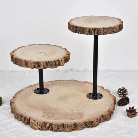 Efavormart 14" Tall | 3 Tier Rustic Wood Slice Cupcake Stand, Natural Wooden Cake Stand Dessert Display with Metal Poles Efavormart.com